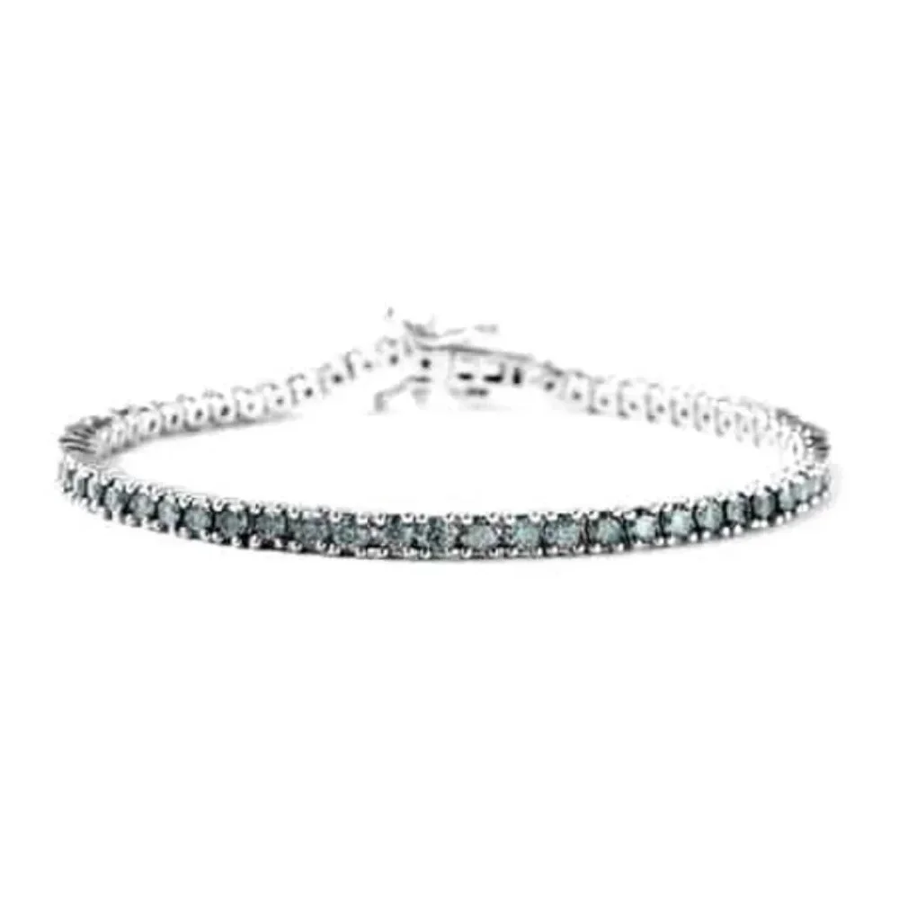 Genuine Blue Moissanite Tennis Bracelet In 925 Sterling Silver.